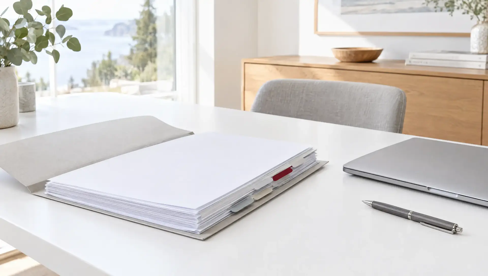 A tidy folder of documents with index tabs